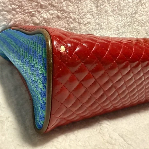 Consuela Quilted Red Patent Floral Embroidered Tote - Picture 9 of 16